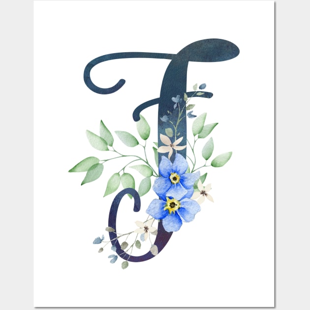 Floral Monogram F Wild Blue Flowers Wall Art by floralmonogram